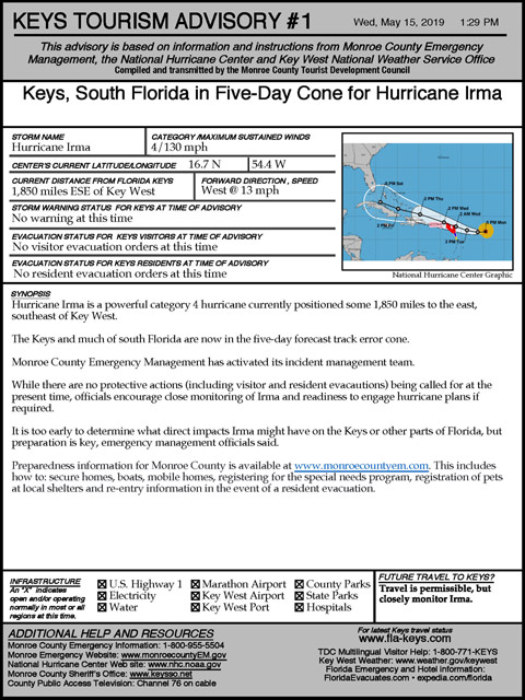 Example of an official Keys tourism advisory
