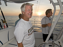 Former NFL and University of Miami football coach Jimmy Johnson and friends head off of Islamorada at sunrise for a day of fishing, July 14, 2011. Photos by Andy Newman/Florida Keys News Bureau