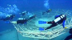 Divers swim above Vandenberg's superstructure. Photo by Haig Jacobs. 